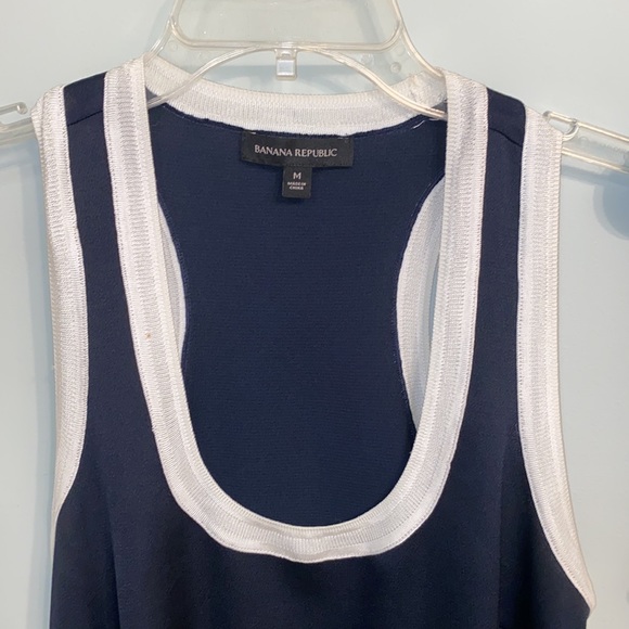 Banana Republic navy & white blouse & soft drawstring waist dress. - Picture 3 of 8